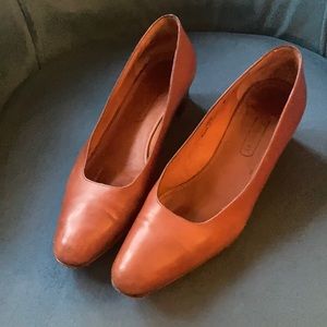 Coach Vintage Cognac Leather Chunky Mid Heels